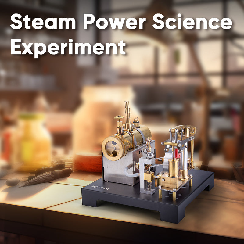 RETROL SE-01 Full Metal Stationary Beam Steam Engine Model and Horizontal Boiler Kit - enginediyshop