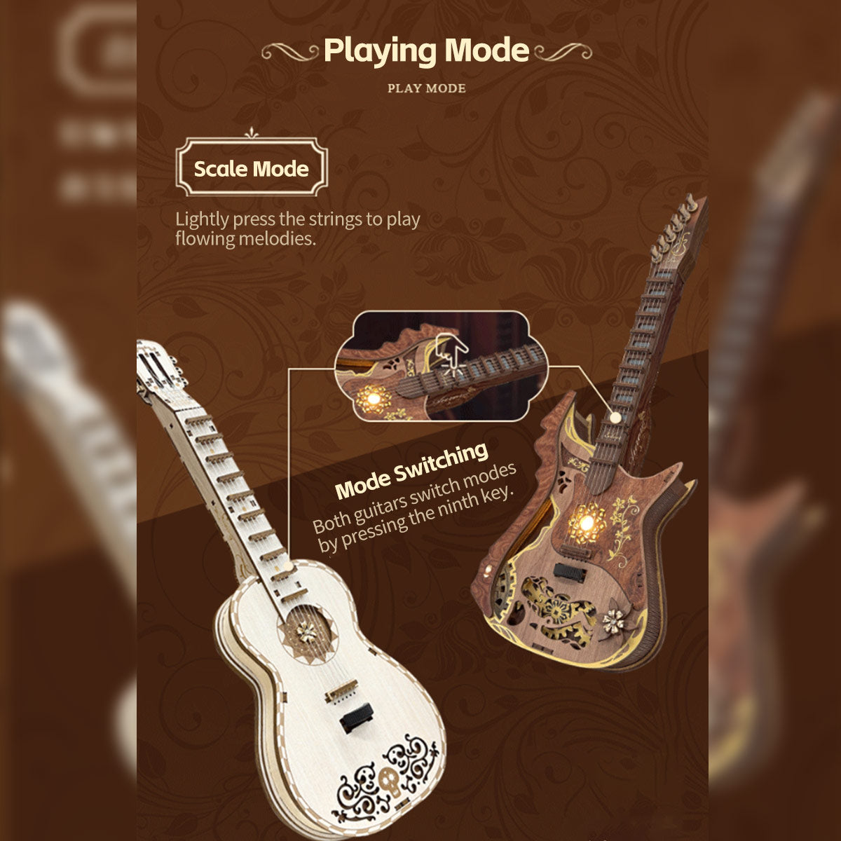 Chord Guitar DIY 3D Wooden Model Kit with LED Lights and Playable Strings, Creative Gift & Desktop Decor (114PCS) enginediyshop