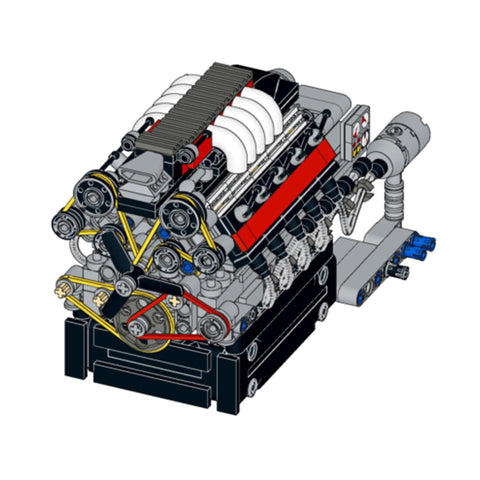 V10 Engine with Gearbox Single Overhead Camshaft (SOHC) Air-Cooled Engine Model Building Blocks Set (776PCS) enginediyshop