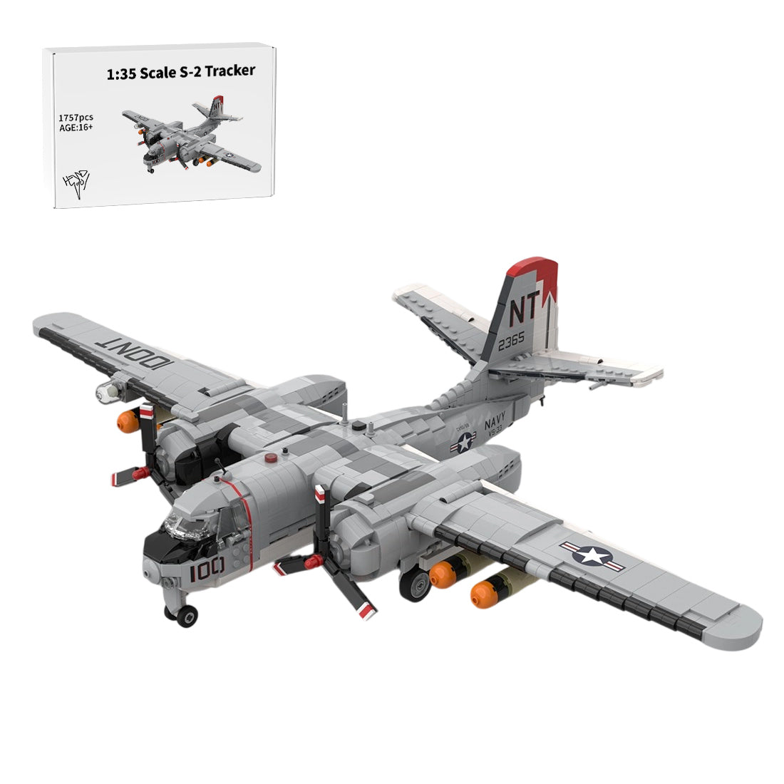 MOC 1/35 Scale S-2 Tracker Building Blocks Set（1757PCS） — enginediyshop
