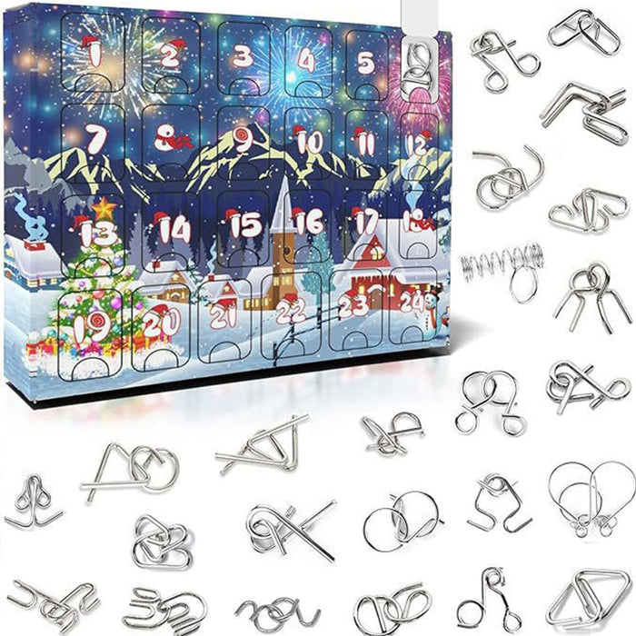 Advent Calendar Brain Teaser Adventskalender  Educational Stress-Relief Metal Puzzle Set Calendar for Christmas (Set of 24) enginediyshop