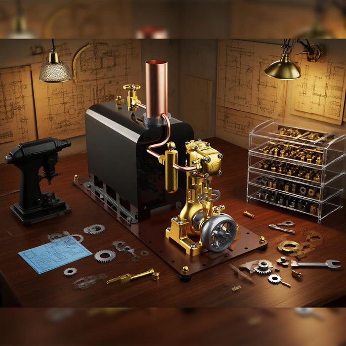 RW-BL1K Steam Engine and Boiler Model Kit for Steam Boat Mini Reversible Reciprocating Single-Cylinder Steam Engine Kit