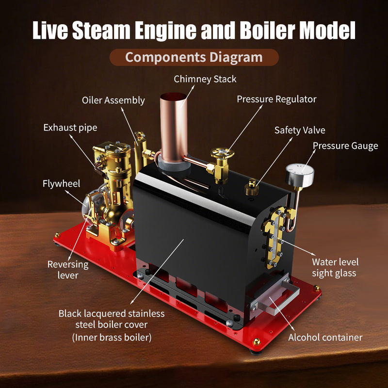 RW-BL1K Steam Engine and Boiler Model Kit for Steam Boat Mini Reversible Reciprocating Single-Cylinder Steam Engine Kit