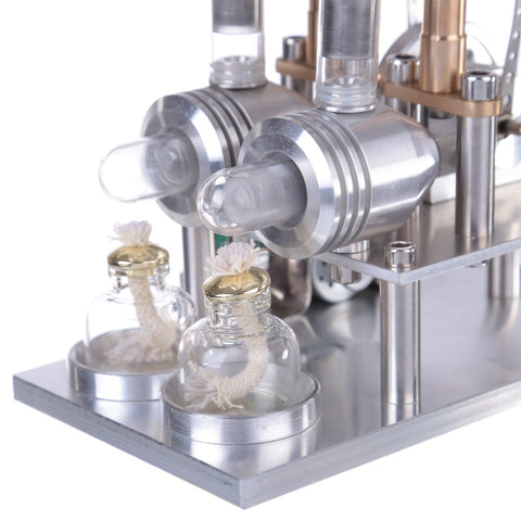 2 Cylinders Hot Air Stirling Engine Generator Model  with Voltage Meter LED Bulb enginediyshop