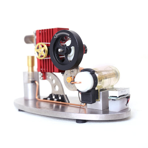 α Type Double Cylinder Stirling Engine Generator Model with LED Lamp Beads, Voltage Display Meter, Double Piston Rocker Arm Linkage - enginediy