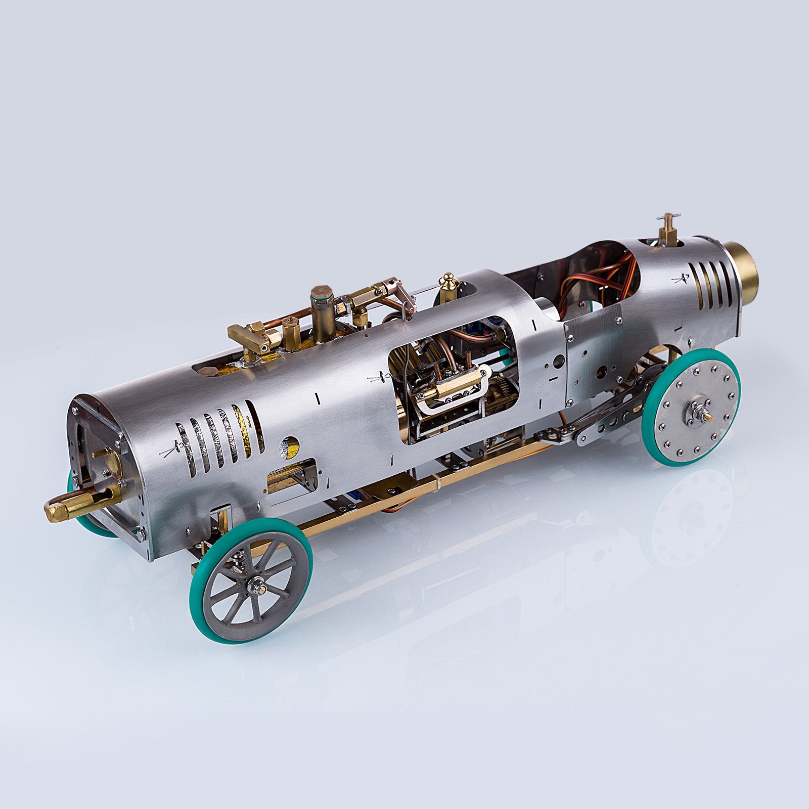 RC Rear-drive Steam Car Retro Vehicle Model with V4 Steam Engine, Gearbox and Boiler - 1/10 Scale enginediyshop