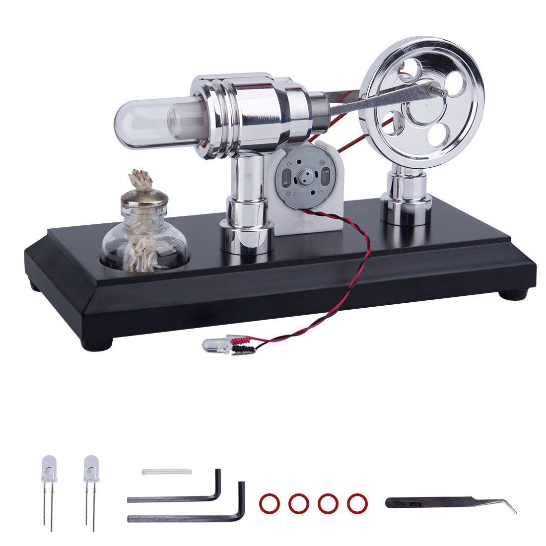ENJOMOR Metal Gamma Hot-air Stirling Engine Model with Lamp Beads Educational Toys Gifts