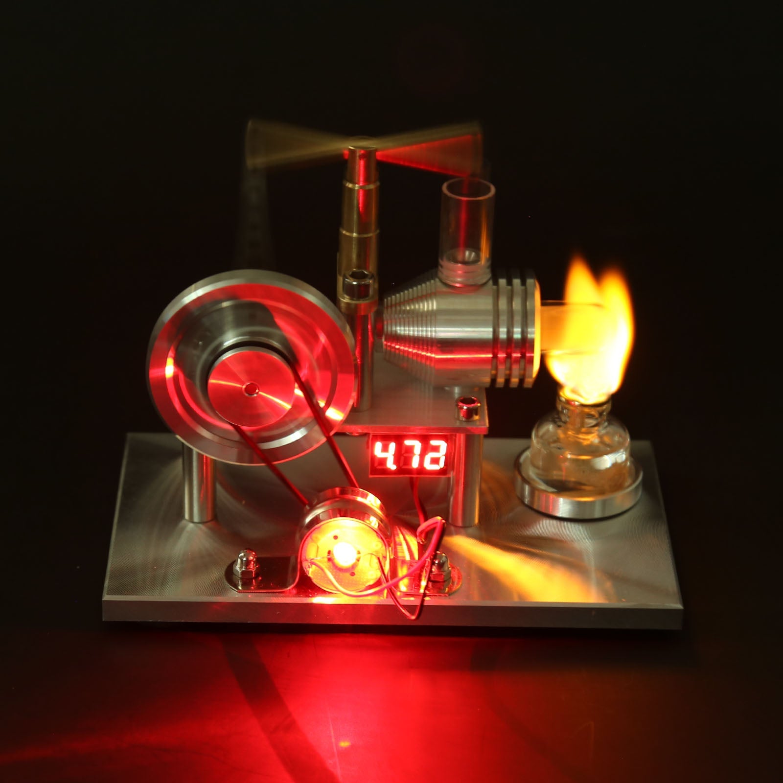 ENJOMOR Custom Balance Type Hot Air Stirling Engine Generator Model Science Experiment Educational Toy with Voltage Digital Display Meter and LED Bulb enginediyshop