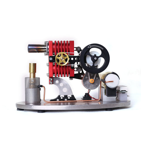 ENJOMOR α-type Double Cylinder Double Piston Rocker Arm Linkage Stirling Engine Generator Model with LED Lamp Beads Voltage Display Meter