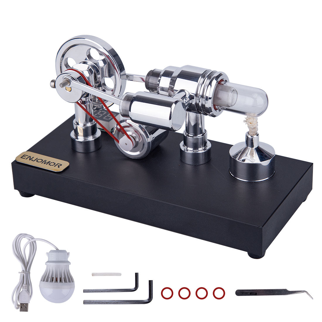 ENJOMOR Metal Gamma Hot-air Stirling Engine Model with Bulb Educational Toys Gifts