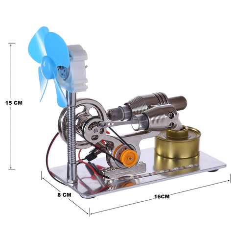 ENJOMOR γ-Type Stirling Engine Generator Model Science Experiment Educational Toy with LED Light Bar and Fan enginediyshop