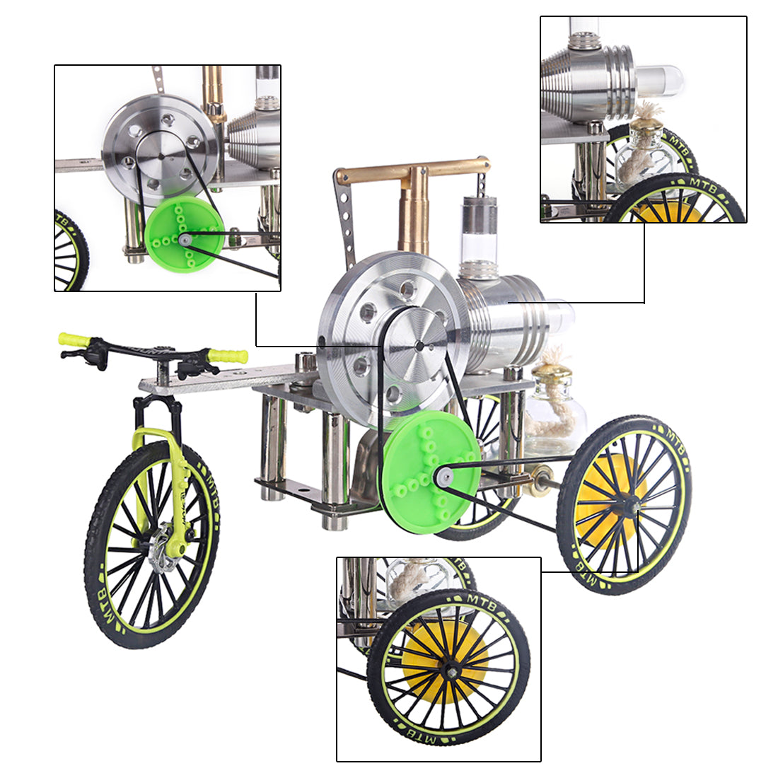 ENJOMOR Stirling Engine Tricycle Model Walkable Manual Steering Car Model Motor Toy enginediyshop