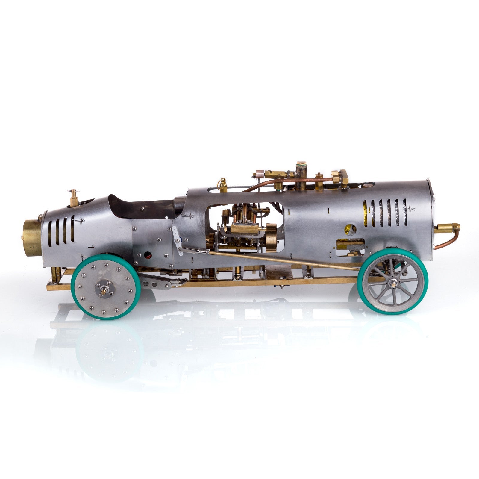 RC Rear-drive Steam Car Retro Vehicle Model with V4 Steam Engine, Gearbox and Boiler - 1/10 Scale enginediyshop