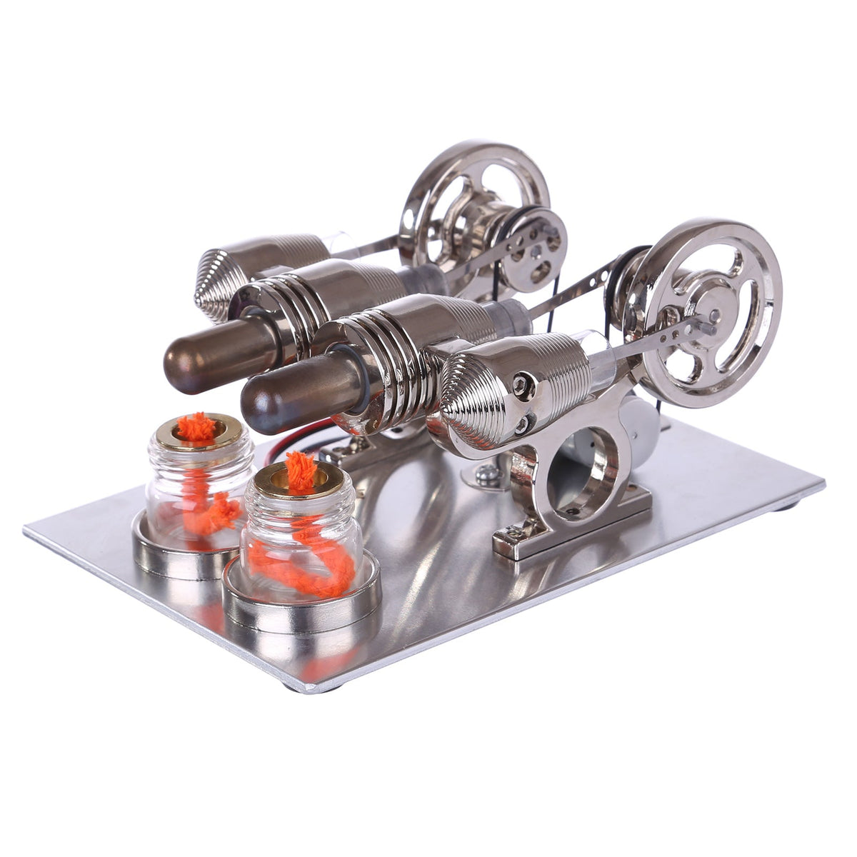 2 Cylinder Hot Air Stirling Engine Generator Model with Voltage Digital Display Meter Bulb