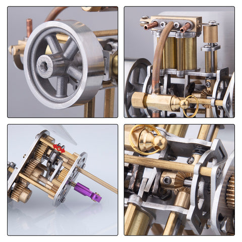 Mini Horizontally Opposed 4-Cylinder Steam Engine Model With Gearbox for Small Steam Model Ship enginediyshop
