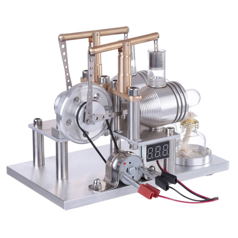 2 Cylinders Hot Air Stirling Engine Generator Model  with Voltage Meter LED Bulb enginediyshop
