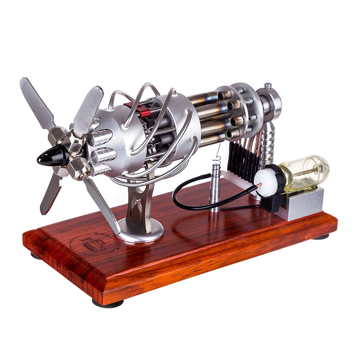Custom 16-Cylinder Swash Plate Stirling Engine Generator Model with Voltage Digital Display Meter and LED