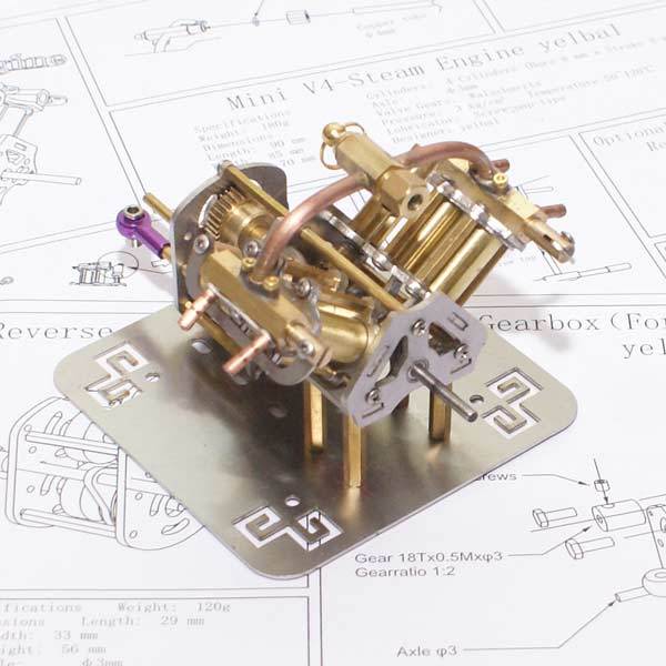 Mini V4 Steam Engine Model with Reverse Gearbox Toy Creative Gift - enginediy