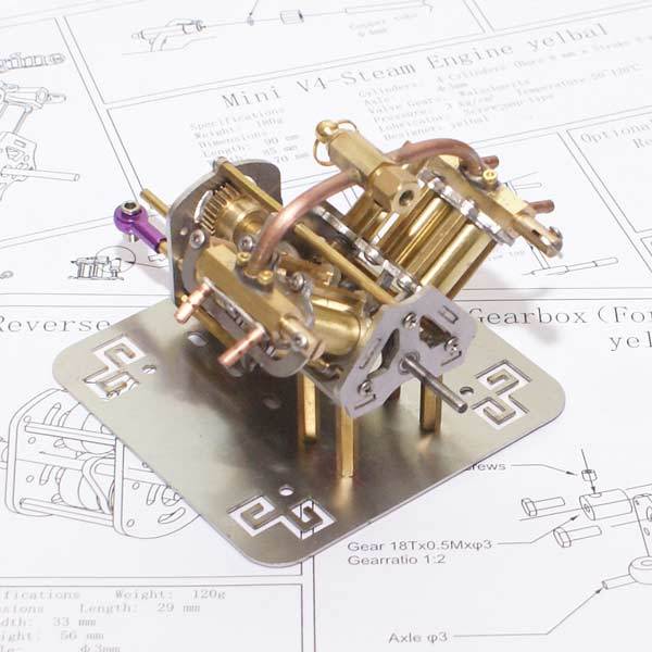 Mini V4 Steam Engine Model with Reverse Gearbox – enginediyshop