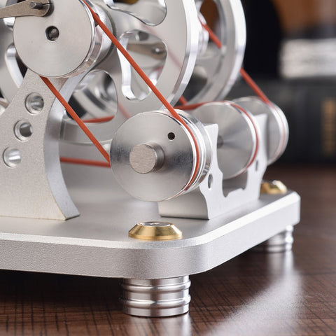 2 Cylinder Stirling Engine Model Generator Model with Voltage Meter and LED Lamp Bead - enginediy