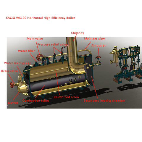 KACIO WS100XL 1000mL Horizontal Premium Steam Engine Boiler enginediyshop