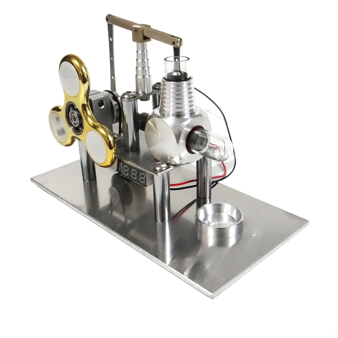 Stirling Engine Generator with Luminous Gyroscope Bulb Voltage Display Meter Science Experiment Engine - Balance Type - enginediy