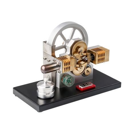 ENJOMOR Hot Air Stirling Engine Generator Model with LED Light and Voltmeter - Horizontally Opposed Diamond Structure Gear Drive enginediyshop