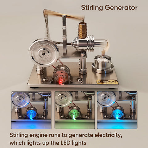 ENJOMOR Balance Type Hot Air Stirling Engine External Combustion Engine Electric Generator Model with LED Light STEM Science Educational Toy enginediyshop